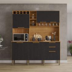 Armário De Cozinha New Topázio 6 Portas Salleto Cinamomo Com Preto