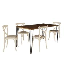 Conjunto De Mesa Elen Retangular Tampo De Madeira 140X80Cm Preto Com 4 Cadeiras Katrina Off White As
