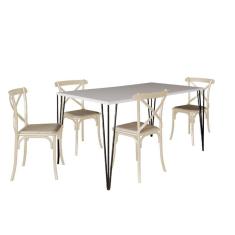 Conjunto De Mesa Elen Retangular Tampo De Madeira 140X80Cm Branco Com 4 Cadeiras Katrina Off White