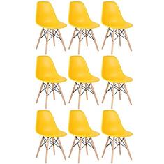 Loft7, KIT - 9 x cadeiras Charles Eames Eiffel DSW - Base de madeira clara - Amarelo