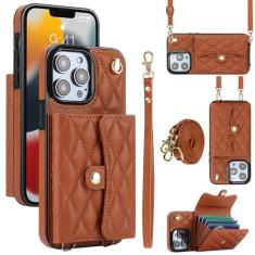 Capa carteira para iPhone 13 Pro Max com 4 pontos de cartão, capa de couro transversal com bloqueio de RFID, capa de telefone com suporte de fivela magnética, alça de pulso à prova de choque para