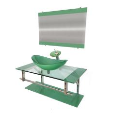 Gabinete de Vidro 90cm Inox com Cuba Oval Verde