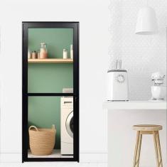 Porta Visione de Alumínio Preto Linha Veneza 210x80 Lado Direito Preto