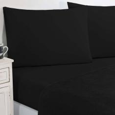 Jogo De Cama Malha Lençol 100% Algodão Gran Moratta 4 Peças Queen - Preto-preto