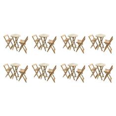 Kit 8 Jogos de Mesas Bistrô de Madeira Dobrável com 3 Banquetas - Crua