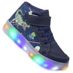 Tenis Botinha Masculino De Led Com Calce Facil Infantil Dinossauro Per