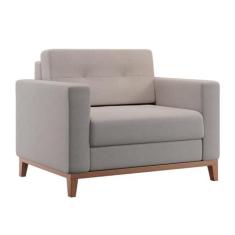 Poltrona Living Pés e Base em Madeira Linho Cotton Cru - Mobly