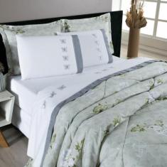 Kit Edredom Queen Papillons 7 Peças Algodão 200 Fios Casaborda Cinza -