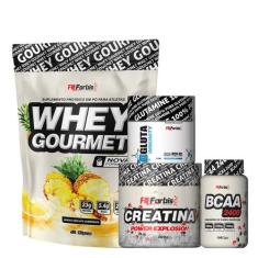 Kit Whey Gourmet Refil + Creatina 300g + Glutamina 150g + BCAA 100 cáp