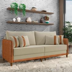 Sofá 3 Lugares Living 192cm Pé Madeira Valença Nozes/Veludo K01 - D'Ro