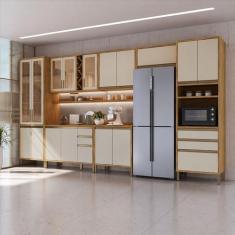 Armário de Cozinha Completa 7 Peças 17 Portas com Vidro e Tampo 100% M