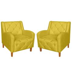 Kit 02 Poltronas Decorativas Munique Pés Trapézio Suede Amarelo - DS Estofados