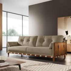 Sofá Living Antares 2,20m Base em Madeira Linho - Zara Estofados, Rust