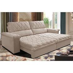 Sofá Retrátil e Reclinável 2,95m Molas Ensacadas Cama Inbox Big Home com Bordado 3d Velusoft Bege