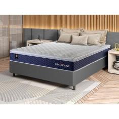 Conjunto Cama Box c/ Molas Ensacadas Lagras Azul Casal 138x188x66