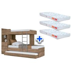 Colchão Pérola Polar (3Un) + Beliche Plus C/ Auxiliar Atacama