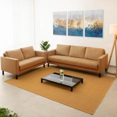 Conjunto de Sofá Antúrio 3 e 2 Lugares com Usb em Linho CabeCasa MadeiraMadeira Âmbar