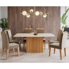 Conjunto Sala de Jantar Ana 180X90 Tampo MDF/Vidro 6 Cadeiras Paola Cimol Nature/Off White/Joli