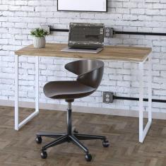 Mesa para Escritório Office Estilo Industrial 120cm Kuadra Carvalho/Est.Branca