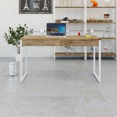 Mesa para Escritório 135cm 2 Gavetas Kuadra Carvalho / Est.Branca