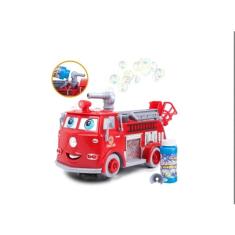 Caminhão de bombeiros de brinquedo Lanza Bubbles com luz e som para crianças