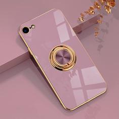aowner Capa com suporte de anel para iPhone SE 3/SE 2/iPhone 8/7 com borda de ouro rosa brilhante com suporte de rotação de 360 graus para mulheres e meninas, capa protetora de TPU flexível e macia,