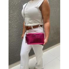 Bolsa Feminina Transversal Croco Festa Balada Alça Corrente Reforçada 