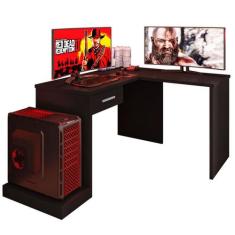 Mesa Gamer com Extensor em L e 1 gaveta DRX-9000 - Móveis Leão, Preto