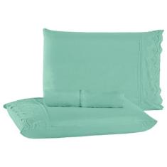 Jogo De Lençol Cama Casal Padrão Bordado Inglês 03 peças Percal 400 Fi