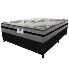 Cama Box Casal King Colchão Gazin Com Molas Ensacadas Rubi 193x203x70cm Suede Preto/cinza Cinza