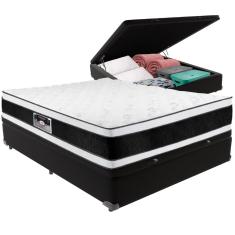 Cama Box Baú Preto e Colchão Black & White Air Double Face Espuma D33 Casal Castor