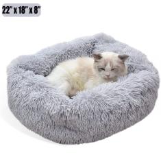 Cama de pelúcia lavável para cães e gatos, cinza claro