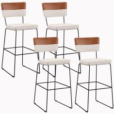 Kit 04 Banquetas Altas De Jantar Allana L02 Faixa Camel Cru