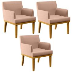 Kit 03 Poltronas Para Sala De Estar Beatriz W01 Linho Rosê