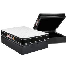 Cama Box Baú Casal: Colchão Espuma D33 Castor Black E White Face Euro Pillow + Base Gray(138X188)