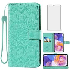 Capa de telefone para Samsung Galaxy A23 5G Capa carteira com protetor de tela de vidro temperado e couro de girassol capa flip fina suporte para cartão acessórios de celular Gaxaly A 23 23A (2022)