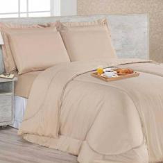 Kit Edredom Soft Casa Dona Casal + 4 porta Travesseiros e Lençol Areia