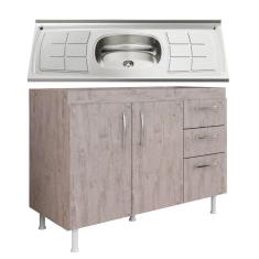 Balcão Gabinete Nathan com Pia Inox 120cm 2 Portas Rústico - Nathy Móveis