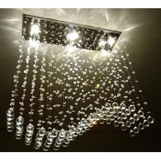 LUSTRE DE CRISTAL PARA SALA DE JANTAR, RETANGULAR BASE DE INOX 70X20CM COM 1 M DE ALTURA