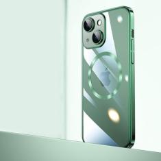 Luxo galvanizado quadro transparente magnético caso de carga sem fio para iphone 14 plus 13 12 11 pro max capa macia, gr, para iphone 13 pro