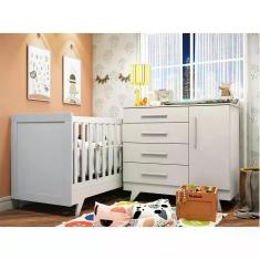 Quarto de Bebê com Berço 2 em 1 e Cômoda 100% MDF Retrô Kakau  Espresso Móveis Branco Brilho