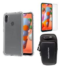 Capinha Anti Impacto e Braçadeira Capa Porta Celular Para Corrida + Película Vidro Compatível Samsung Galaxy A11