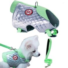 Peitoral para cães pequenos e médios, conjunto de coleira e coleira ajustável à prova d'água e resistente à sujeira, colete acolchoado respirável para filhotes