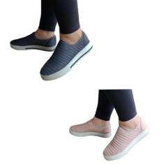 kit 2 Tênis Pares Tênis Sola Alta Slip On Rosê e Cinza-Feminino