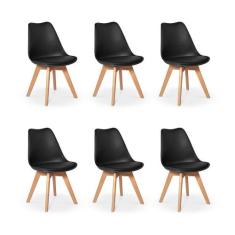 Conjunto 06 Cadeiras Eames Wood Leda Design - Preta - Magazine Decor