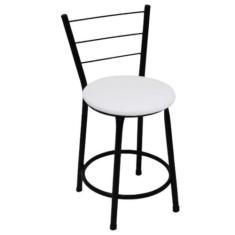 Banqueta Baixa Preta com Encosto para Cozinha Assento Branco Fortmix