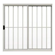 Janela de Alumínio Branco Vitro de Correr 2 Folhas Com Grade Hale Esqu