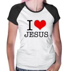 Baby Look Raglan I Love Jesus - Foca na Moda, Branco, Preto, G