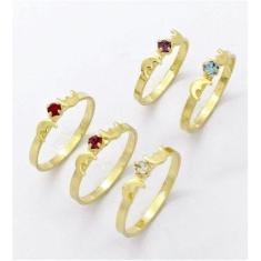 Anel Infantil Solitário Zirconia Meia Lua Banho De Ouro 18k 2318 - Trè