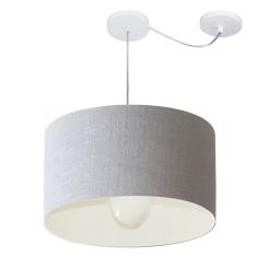 Lustre Pendente Cilíndrico Com Desvio Md-4229 Cúpula em Tecido 45x30cm Rustico Cinza - Bivolt